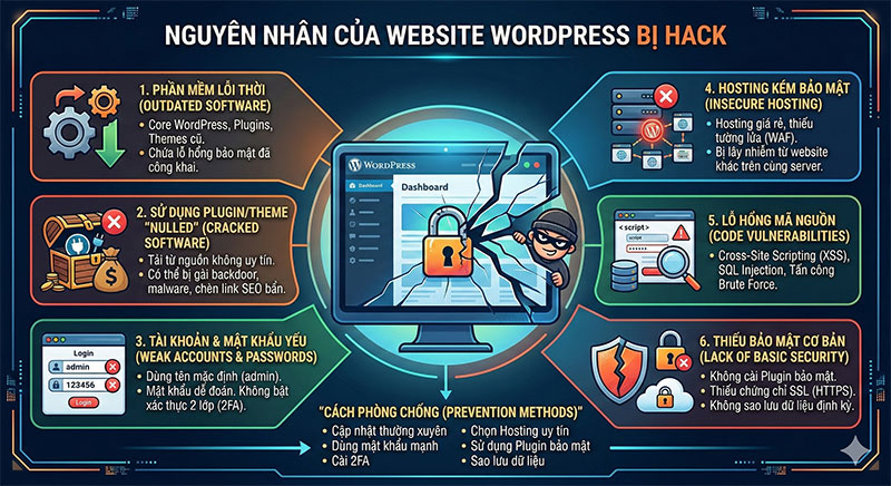 các nguyên nhân của website wordpress bị hack